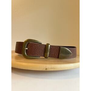Details Vintage Tan Leather USA Made Gold Tipped Spain Buckle Belt Size Medium